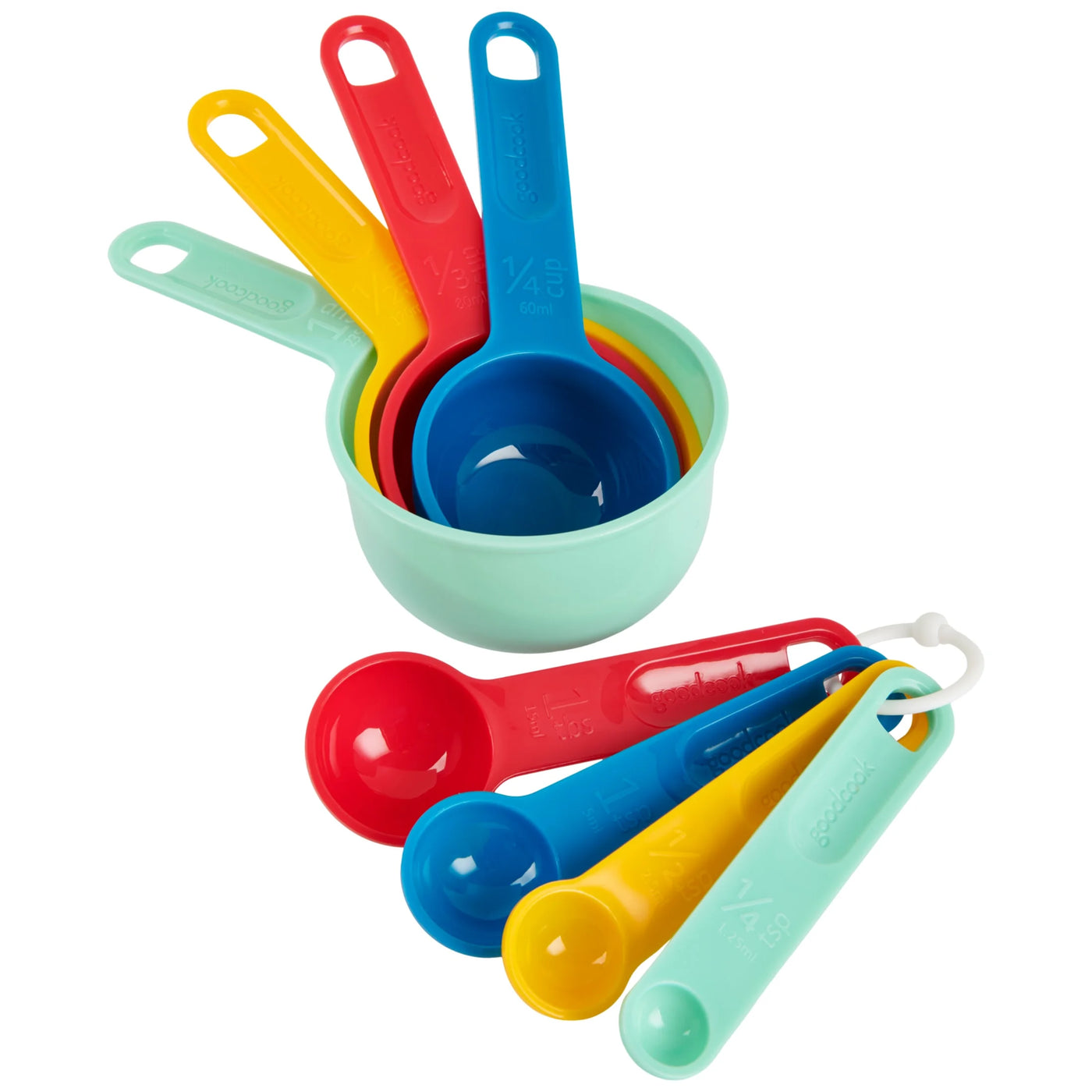 8-Piece Nesting Measuring Cups and Spoons Set with Storage Ring, for Cooking, Mixing, Serving and Nonstick Cookware