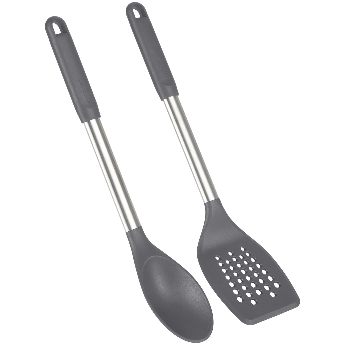 2-Piece Turner and Spoon Set for Kitchen Cooking, Stainless Steel with Nylon Heads, for Cooking, Mixing, Serving and Nonstick Cookware