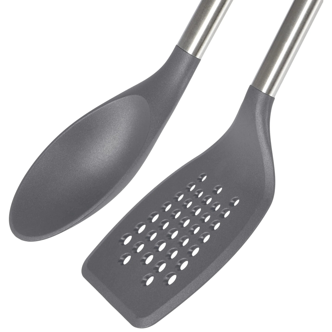 2-Piece Turner and Spoon Set for Kitchen Cooking, Stainless Steel with Nylon Heads, for Cooking, Mixing, Serving and Nonstick Cookware
