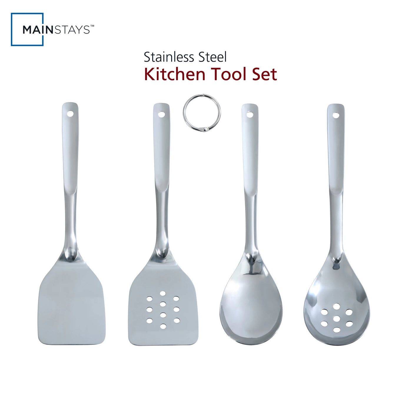 Stainless Steel 4-Piece Utensil Set: Includes Slotted Turner, Solid Turner, Spoon, and Slotted Spoon