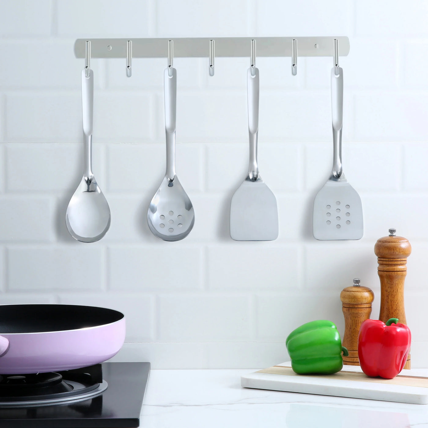 Stainless Steel 4-Piece Utensil Set: Includes Slotted Turner, Solid Turner, Spoon, and Slotted Spoon