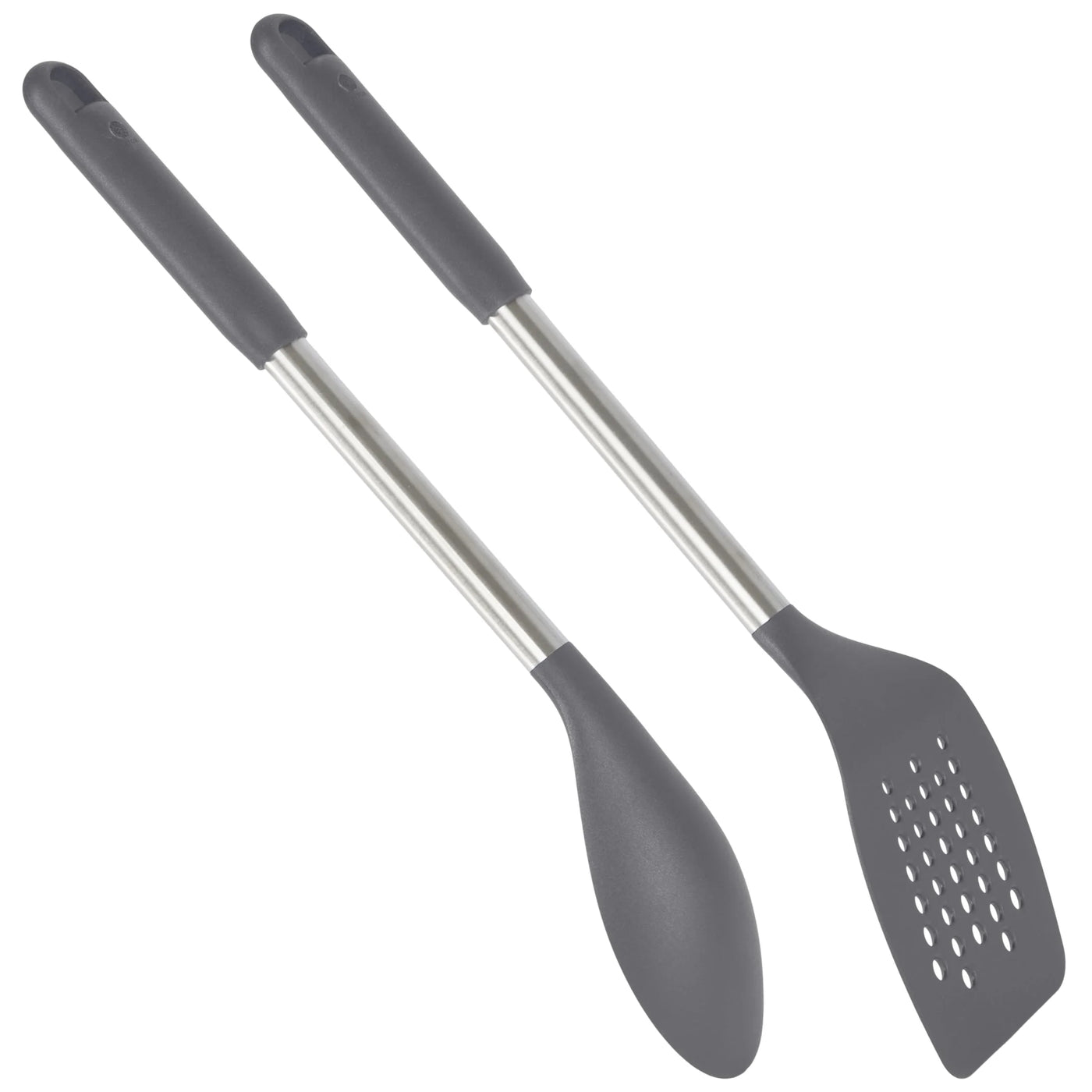 2-Piece Turner and Spoon Set for Kitchen Cooking, Stainless Steel with Nylon Heads, for Cooking, Mixing, Serving and Nonstick Cookware