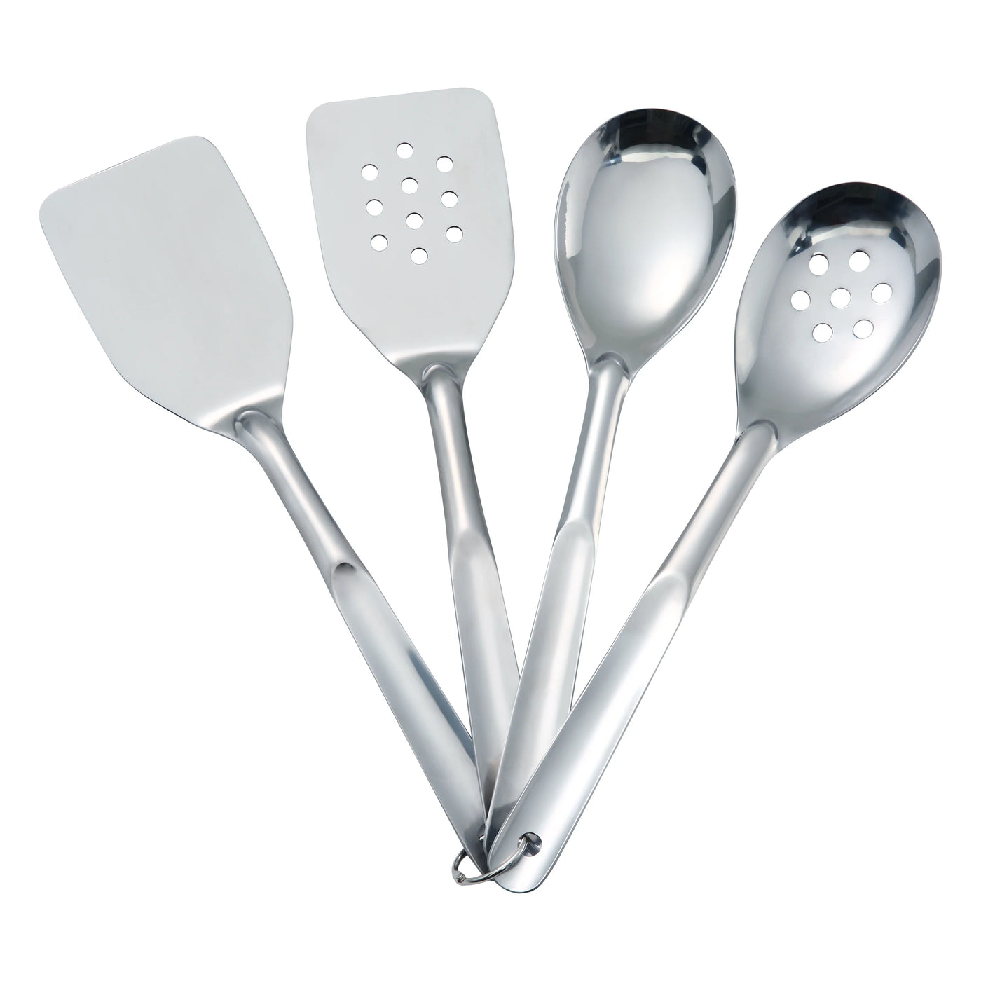 Stainless Steel 4-Piece Utensil Set: Includes Slotted Turner, Solid Turner, Spoon, and Slotted Spoon