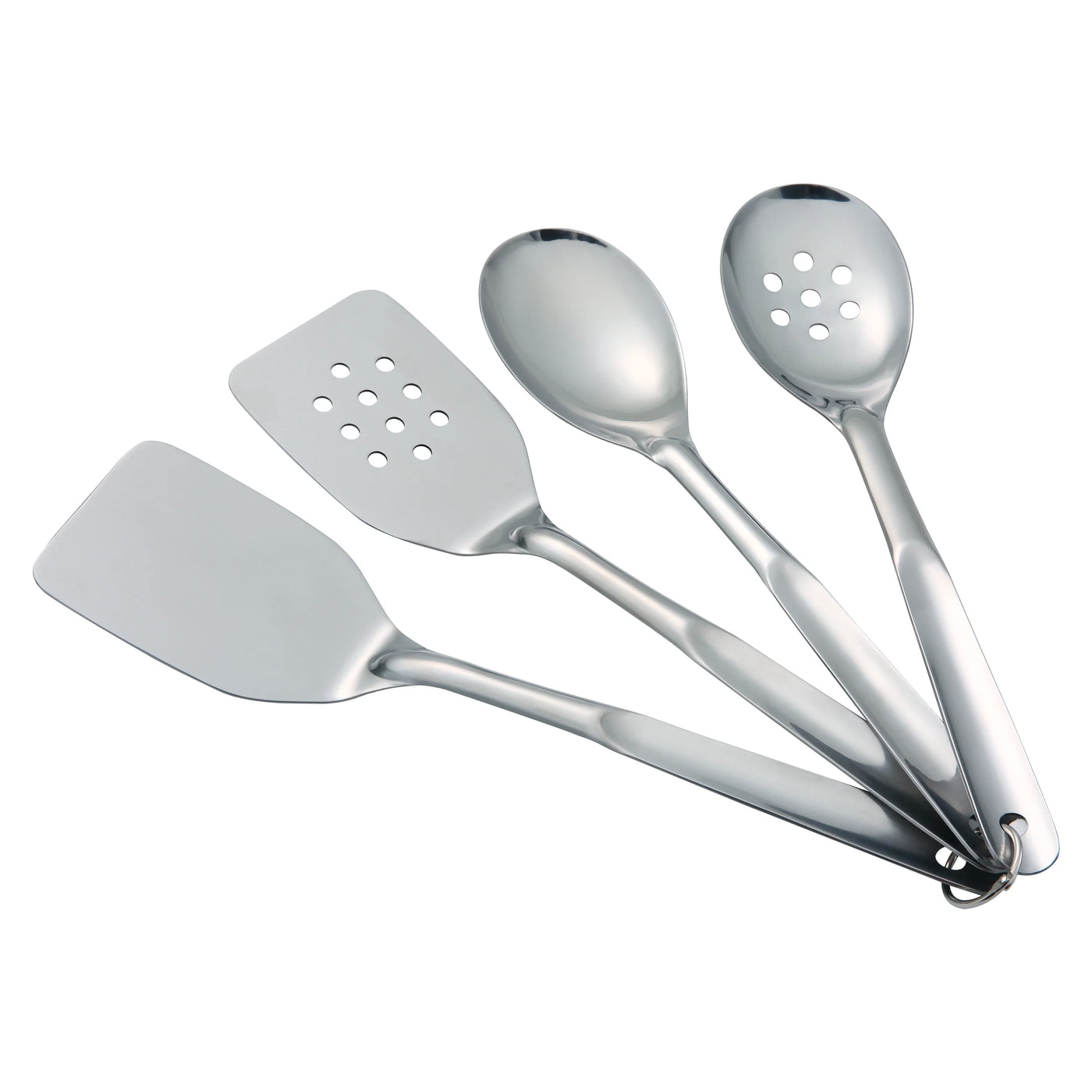 Stainless Steel 4-Piece Utensil Set: Includes Slotted Turner, Solid Turner, Spoon, and Slotted Spoon