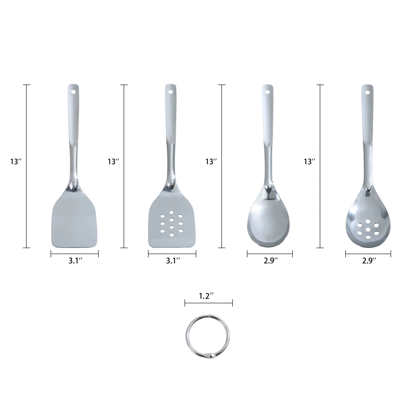 Stainless Steel 4-Piece Utensil Set: Includes Slotted Turner, Solid Turner, Spoon, and Slotted Spoon
