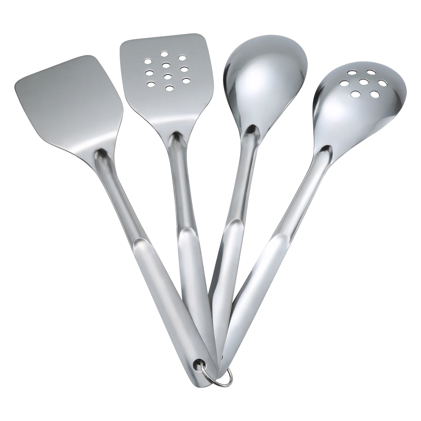 Stainless Steel 4-Piece Utensil Set: Includes Slotted Turner, Solid Turner, Spoon, and Slotted Spoon