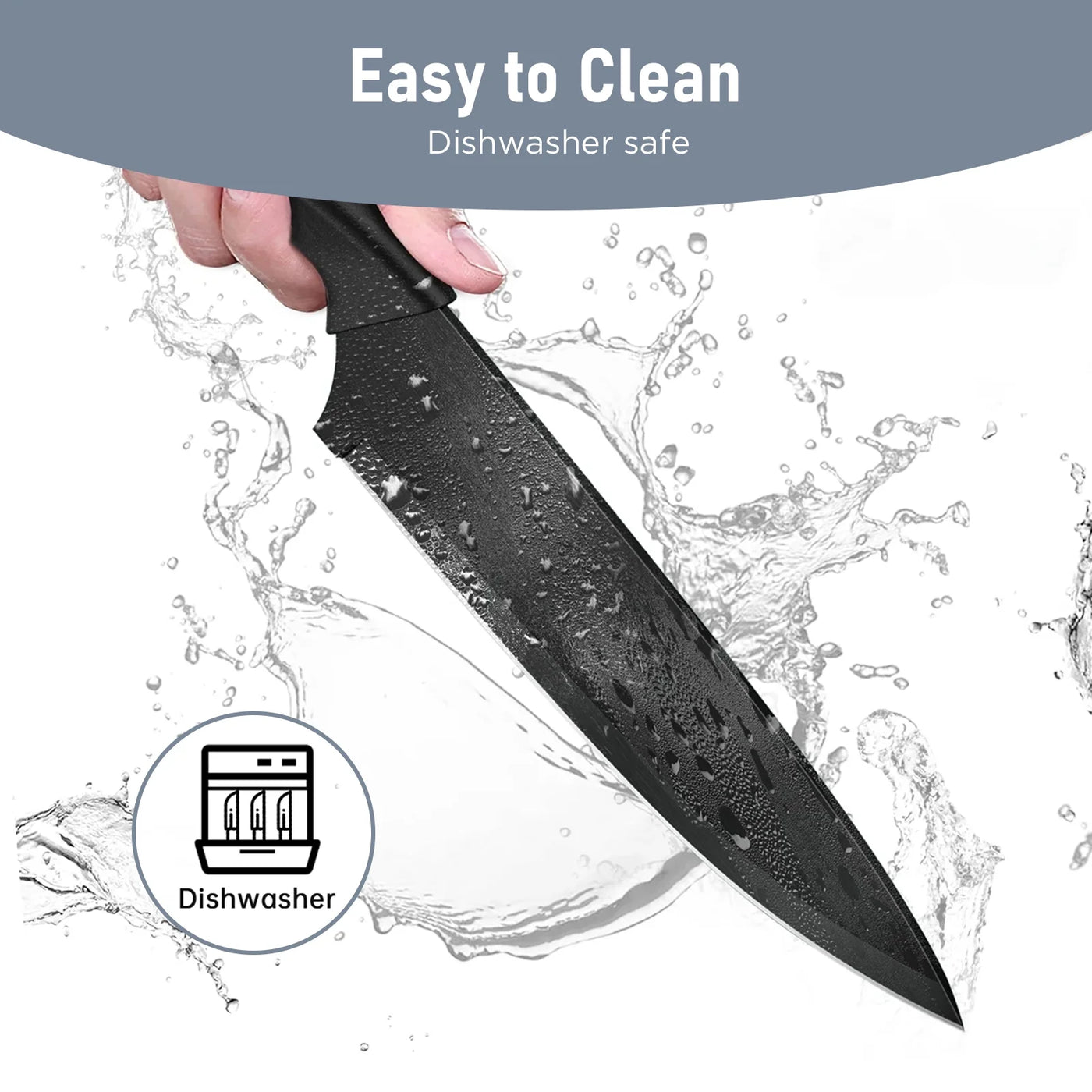 13-Piece Kitchen Knife Set, Stainless Steel Chef Knives with Sharpener and Blade Guards, Nonstick Coating, Dishwasher Safe, Black