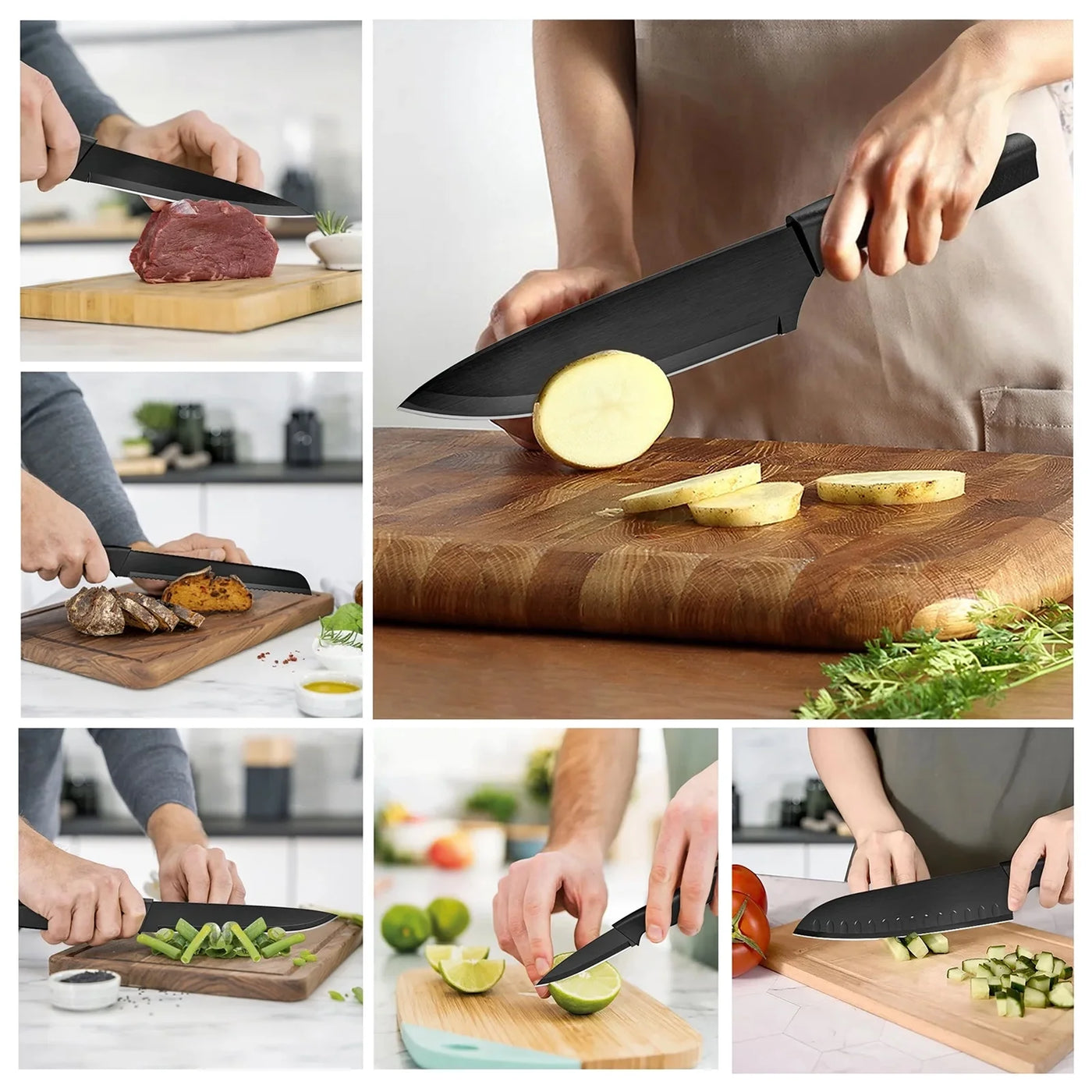 13-Piece Kitchen Knife Set, Stainless Steel Chef Knives with Sharpener and Blade Guards, Nonstick Coating, Dishwasher Safe, Black