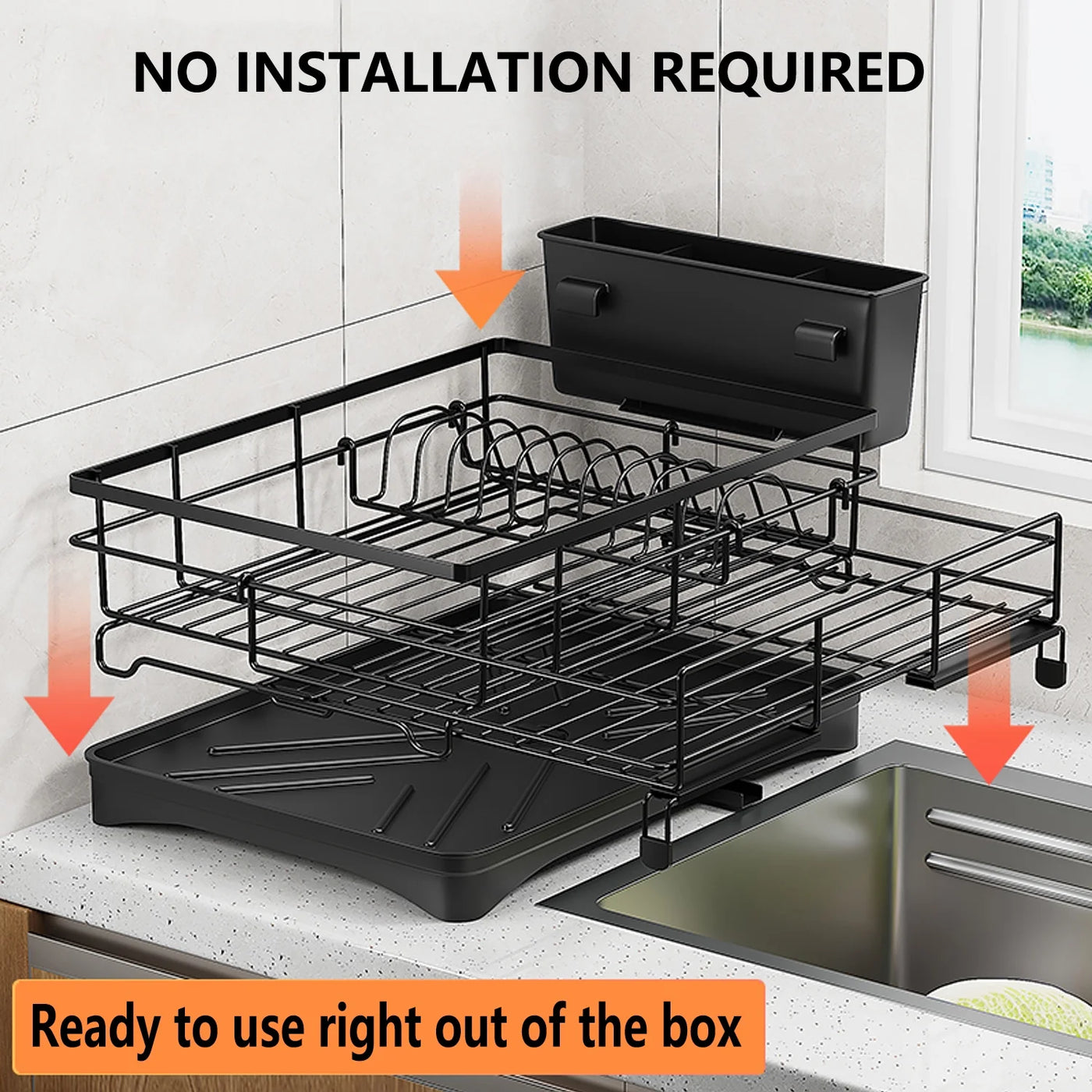 Large Capacity Dish Drying Rack, Compact Stainless Steel Dish Rack with Utensil Holder, Space-saving Storage and Organizer for Kitchen Countertop