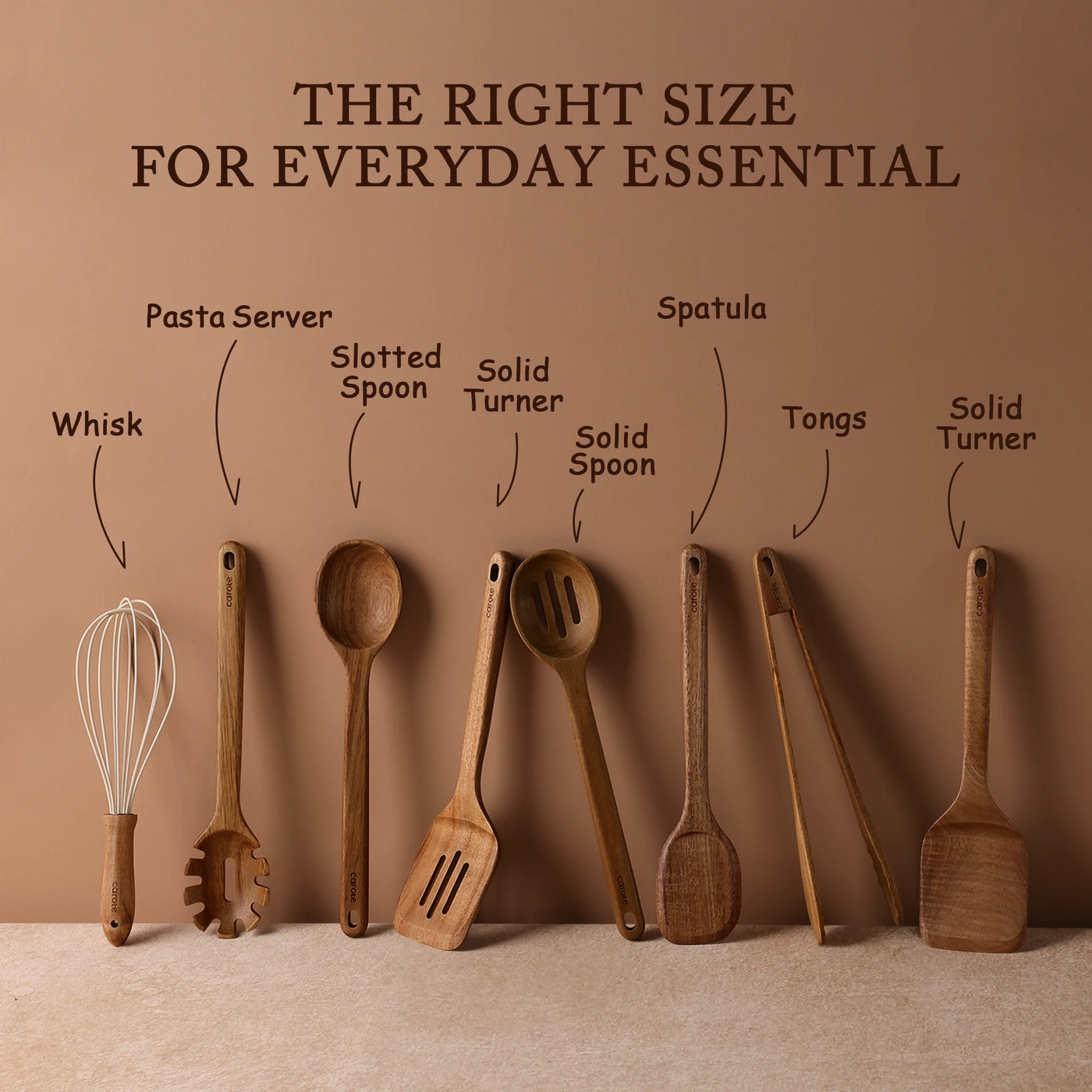 8-Piece Wooden Cooking Utensils Set for Kitchen, Acacia Wood Utensils Set, for Cooking, Mixing, Serving and Nonstick Cookware