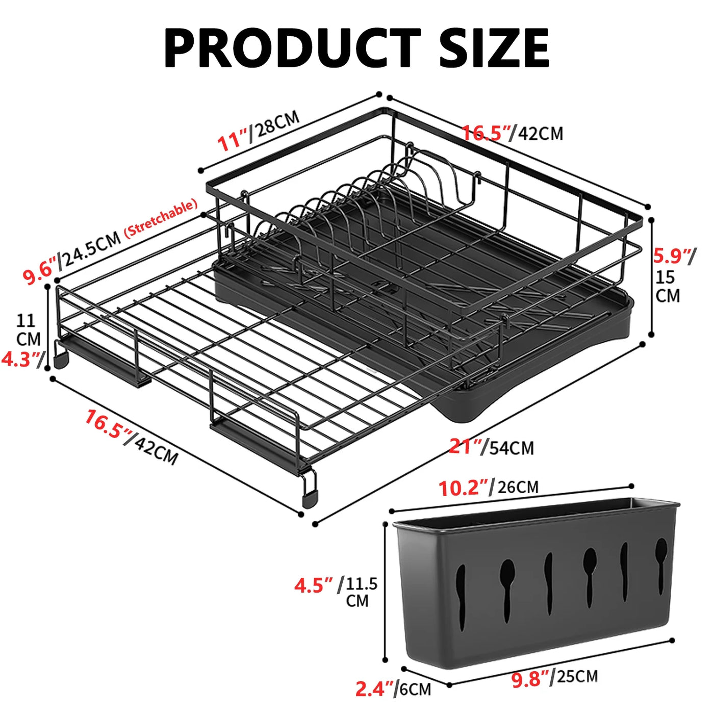 Large Capacity Dish Drying Rack, Compact Stainless Steel Dish Rack with Utensil Holder, Space-saving Storage and Organizer for Kitchen Countertop