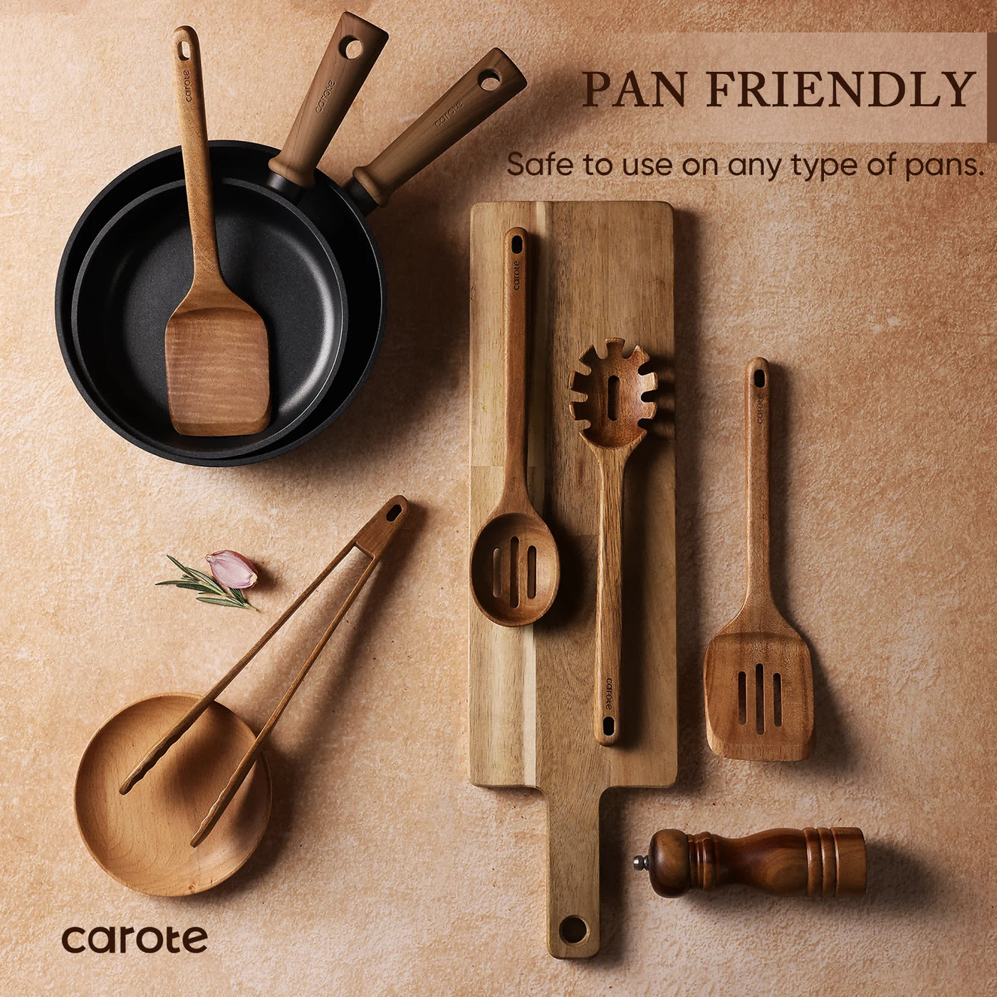 8-Piece Wooden Cooking Utensils Set for Kitchen, Acacia Wood Utensils Set, for Cooking, Mixing, Serving and Nonstick Cookware