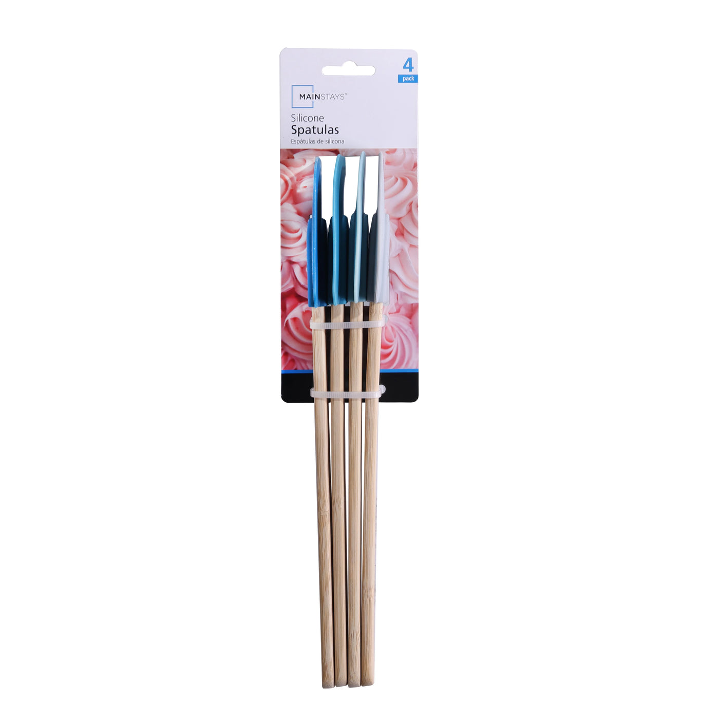 Silicone Spatulas Set 4 with Bamboo Handles, Blue, for Cooking, Mixing, Serving and Nonstick Cookware