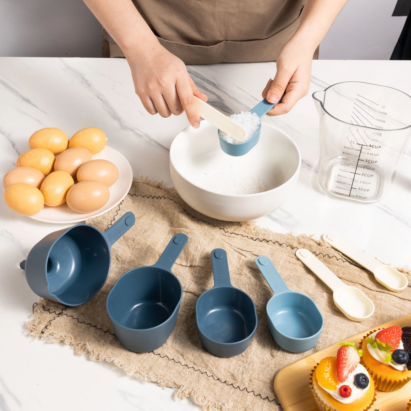 9-Piece Stackable Measuring Set Kitchen Tools for Cooking, 7.48" L, Blue, for Everyday Home Kitchen Cooking, Storage and Organization