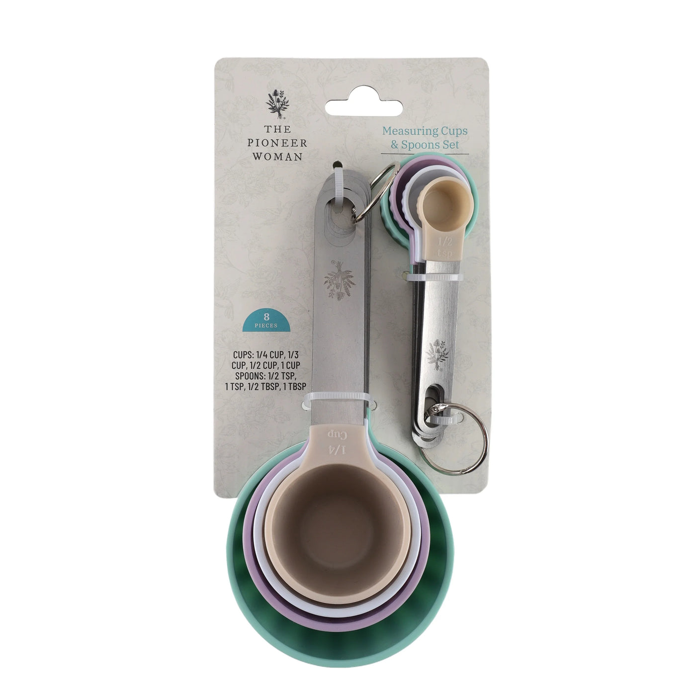8-Piece Plastic Measuring Cup and Spoon Set, Multicolor, for Cooking, Mixing, Serving and Nonstick Cookware