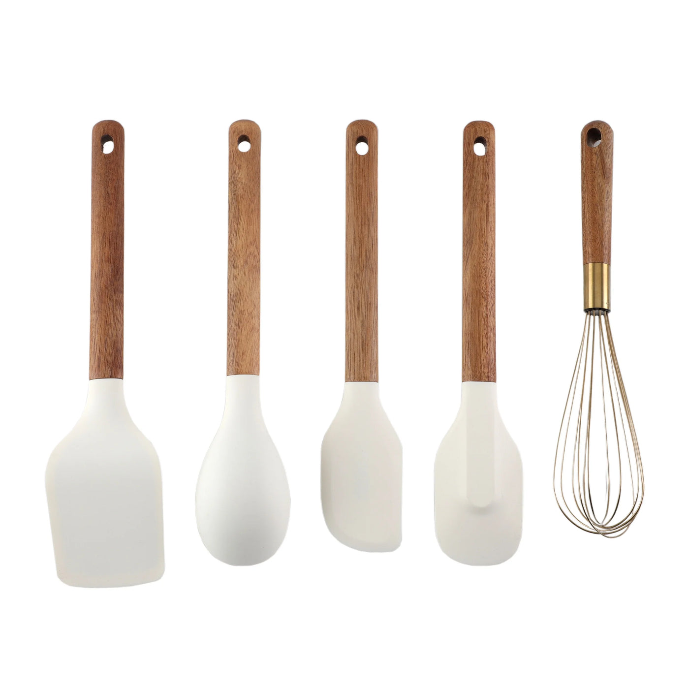 Cook with Color 5-Piece Wooden Cooking Utensils Set with Silicone Heads, Stylish and Durable Kitchen Tools