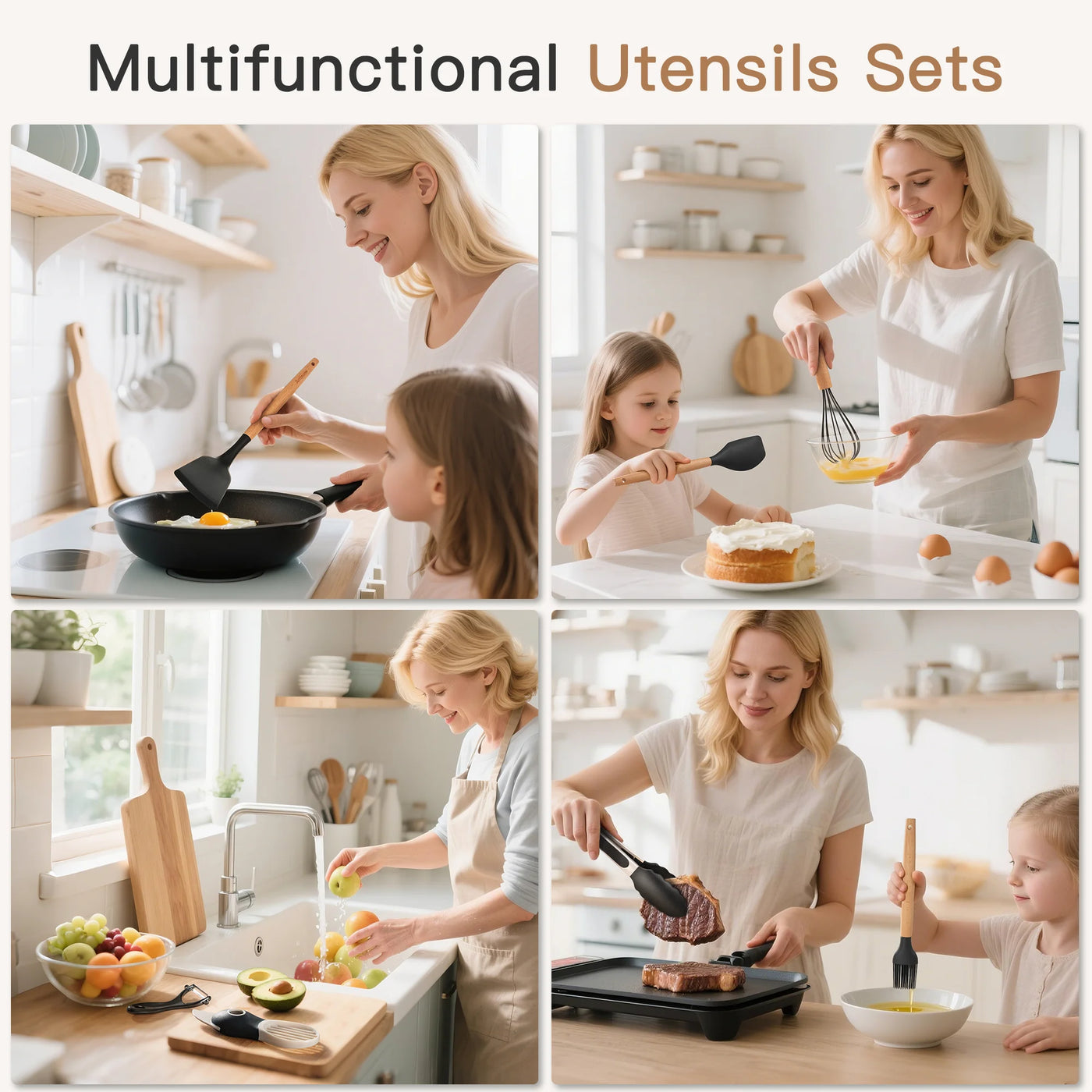 Silicone Cooking Utensils Set, 38-Piece Kitchen Utensils Set for 446°F Heat Resistant, Food Grade Utensil Sets with Wooden Handle