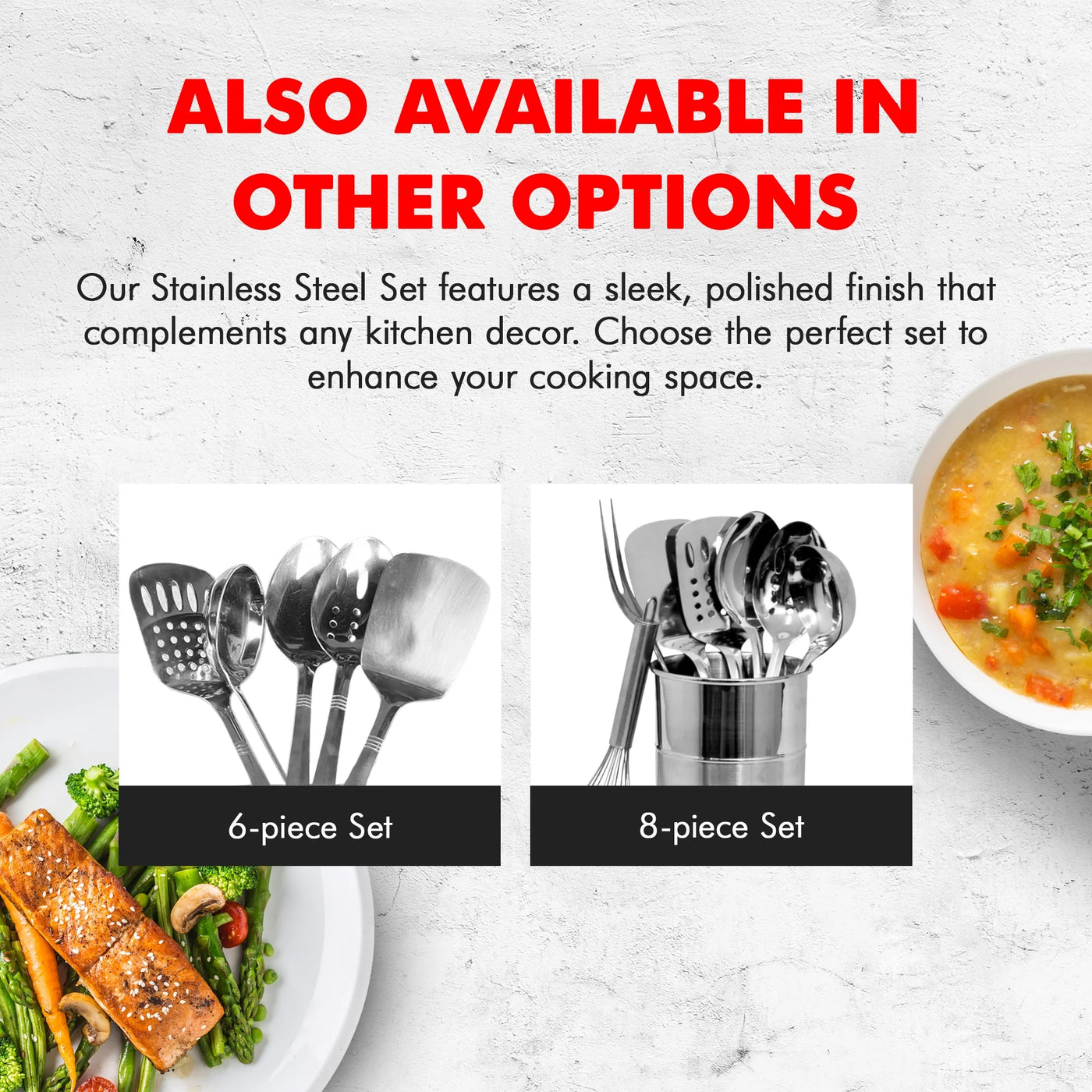 Kitchen Tool and Utensil Set, 8-Piece Set, Stainless Steel, for Cooking, Mixing, Serving and Nonstick Cookware
