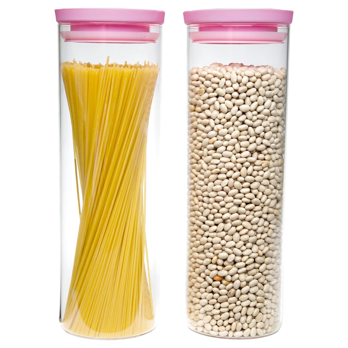 2-Piece Glass Food Storage Canister Set with Lids, Kitchen Containers for Flour, Sugar, and Pasta, 7 Cup Capacity, Pink