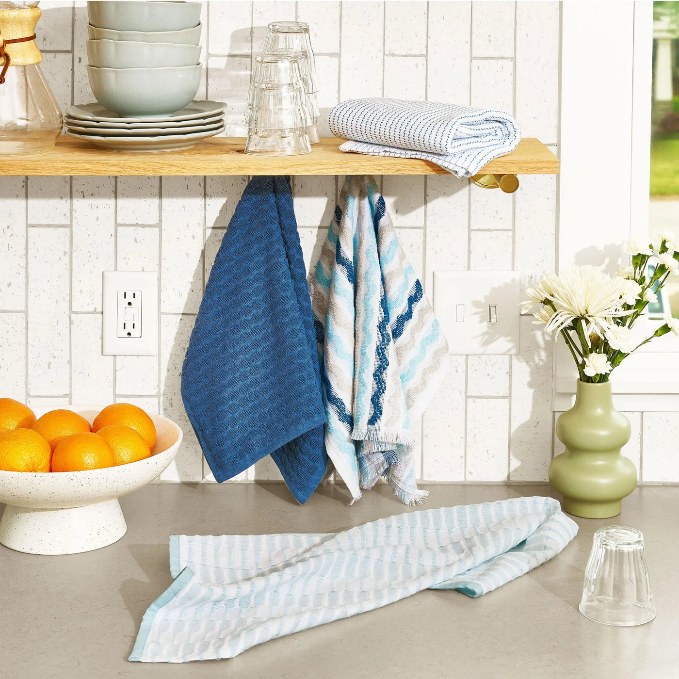 Beautiful Utility Wavy 4-Piece Kitchen Towel Set By, Multiple, 30"W X 30"L, for Drying Dishes, Wiping Counters and Everyday Kitchen Cleaning