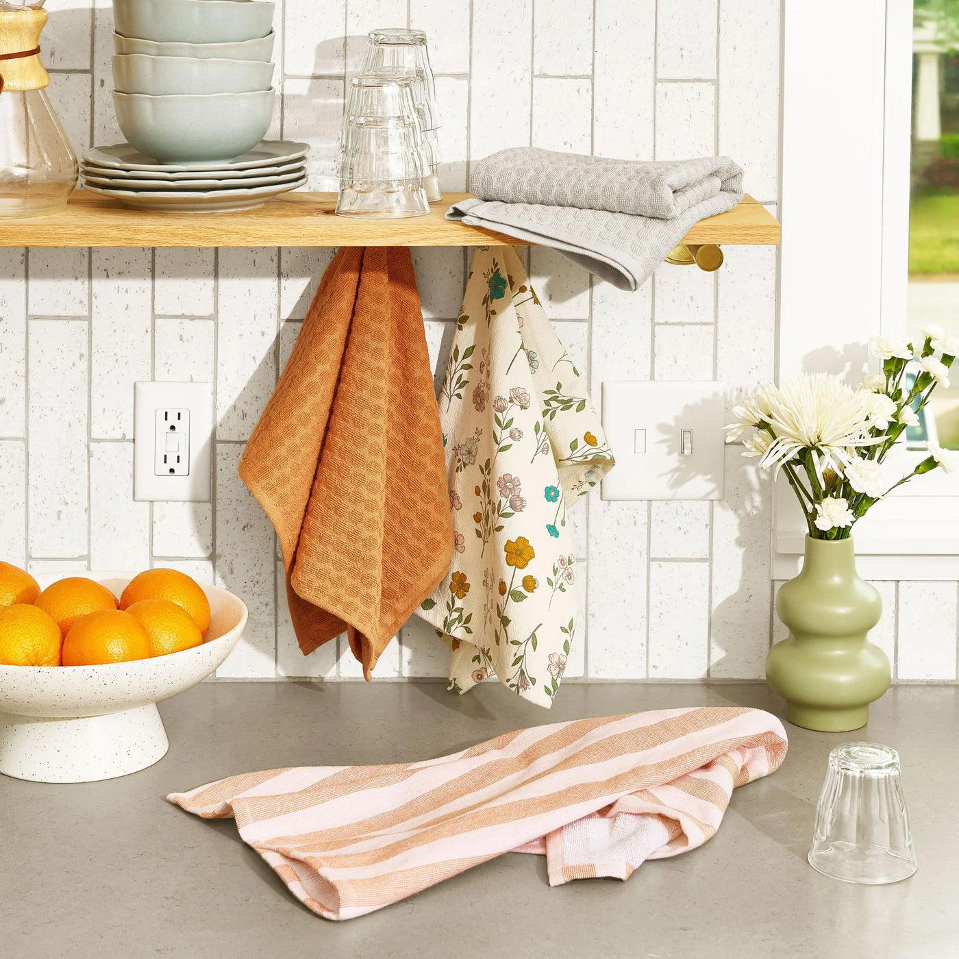 Beautiful Botanical 4-Piece Kitchen Towel Set By, Multiple, 30"W X 20"L, for Drying Dishes, Wiping Counters and Everyday Kitchen Cleaning
