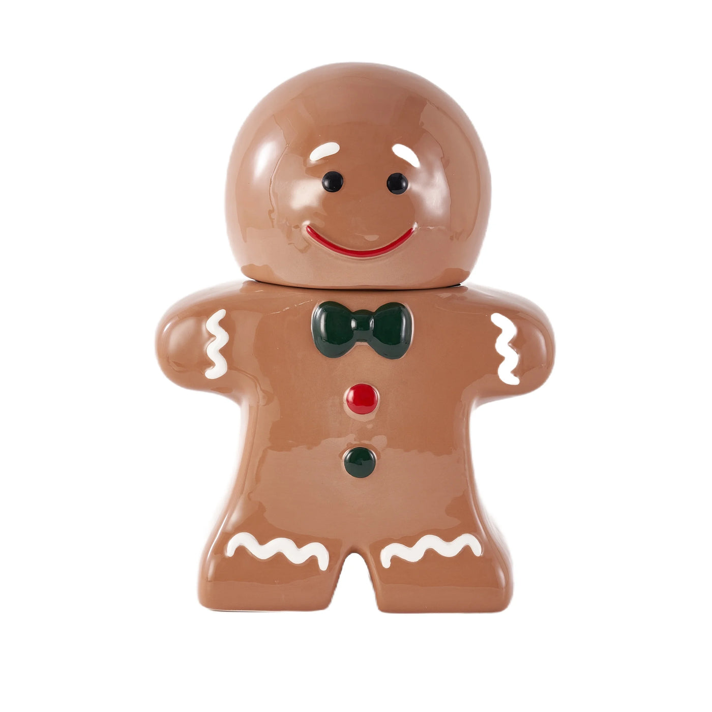 Holiday Time Ceramics Gingerbread Man Cookie Jar, Ceramic Cookie Jar for Kitchen Counter, Great for Cookies, Treats and Holiday Décor