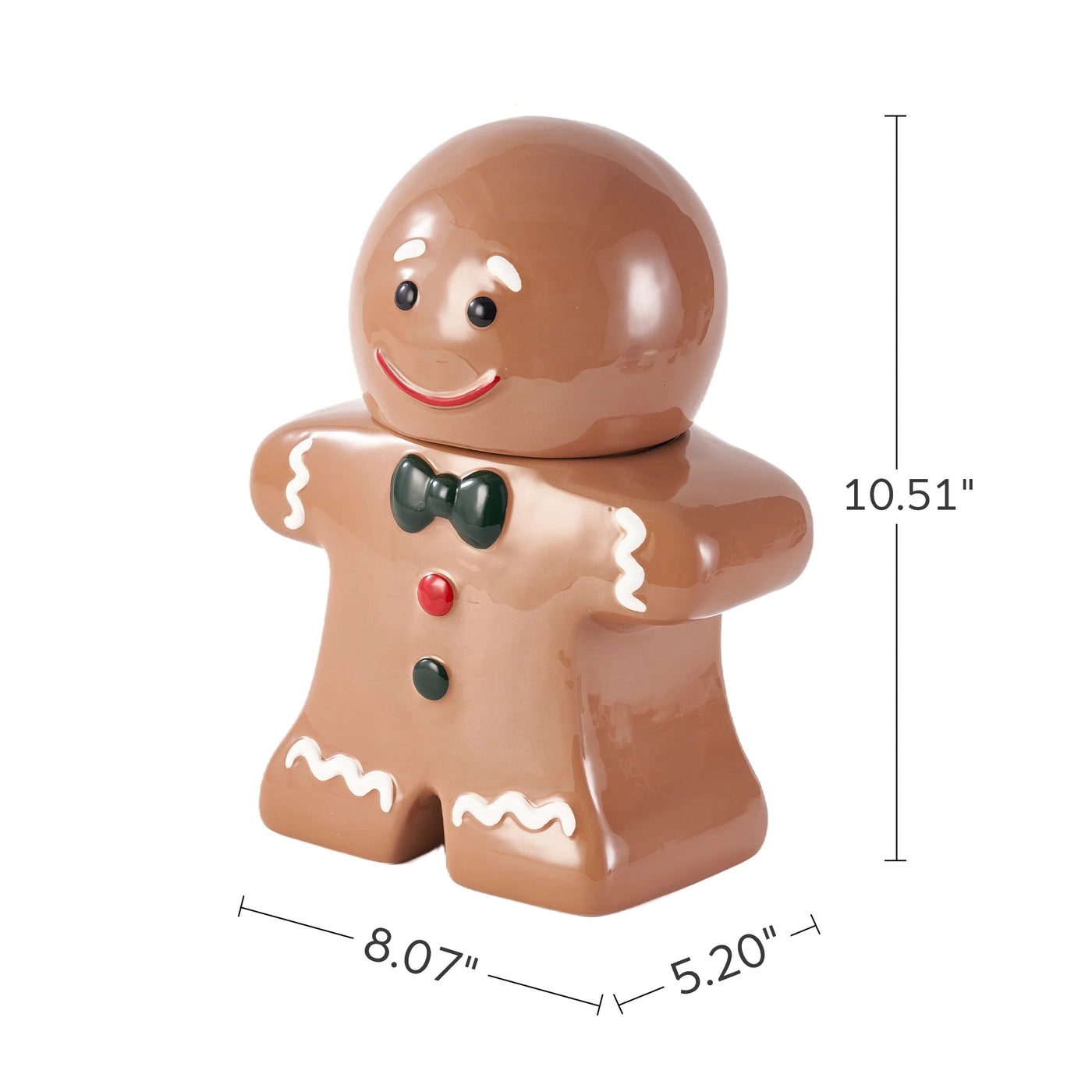 Holiday Time Ceramics Gingerbread Man Cookie Jar, Ceramic Cookie Jar for Kitchen Counter, Great for Cookies, Treats and Holiday Décor