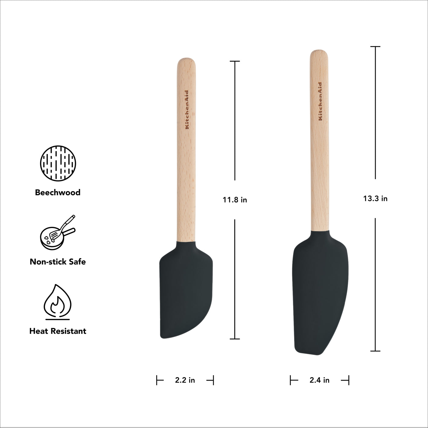 2-Piece Silicone Mixing Spatula and Scraper Set for Cooking, Black, for Cooking, Mixing, Serving and Nonstick Cookware