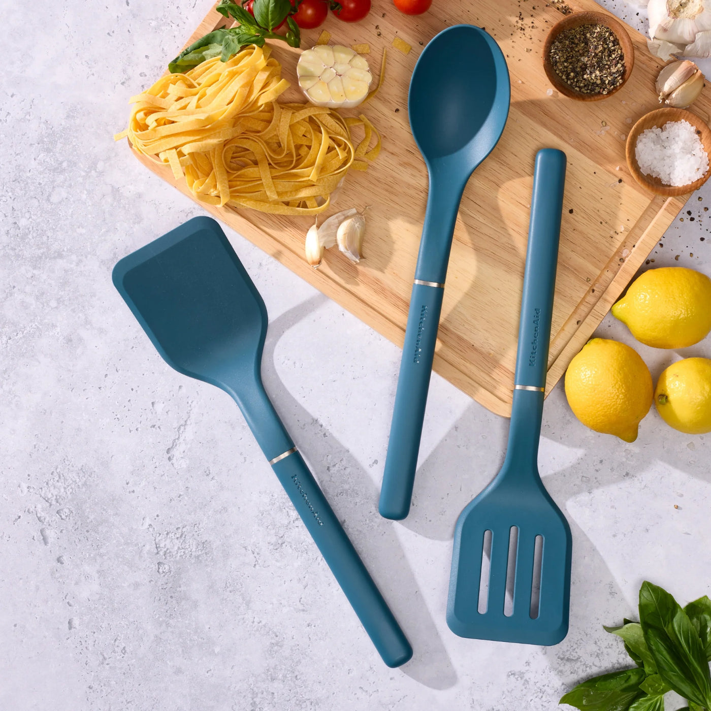 3-Piece Cooking Utensils Set with Ergonomic Handles, Agave, for Cooking, Mixing, Serving and Nonstick Cookware