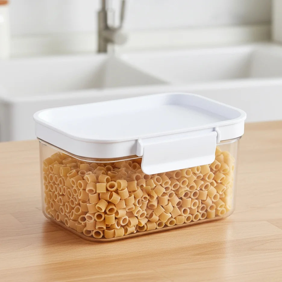 Small Rectangular Plastic Pantry Food Storage Container with Lid, Kitchen Dry Food Storage Canister Organizer, 6.9" W X 4.8" D X 3.7" H