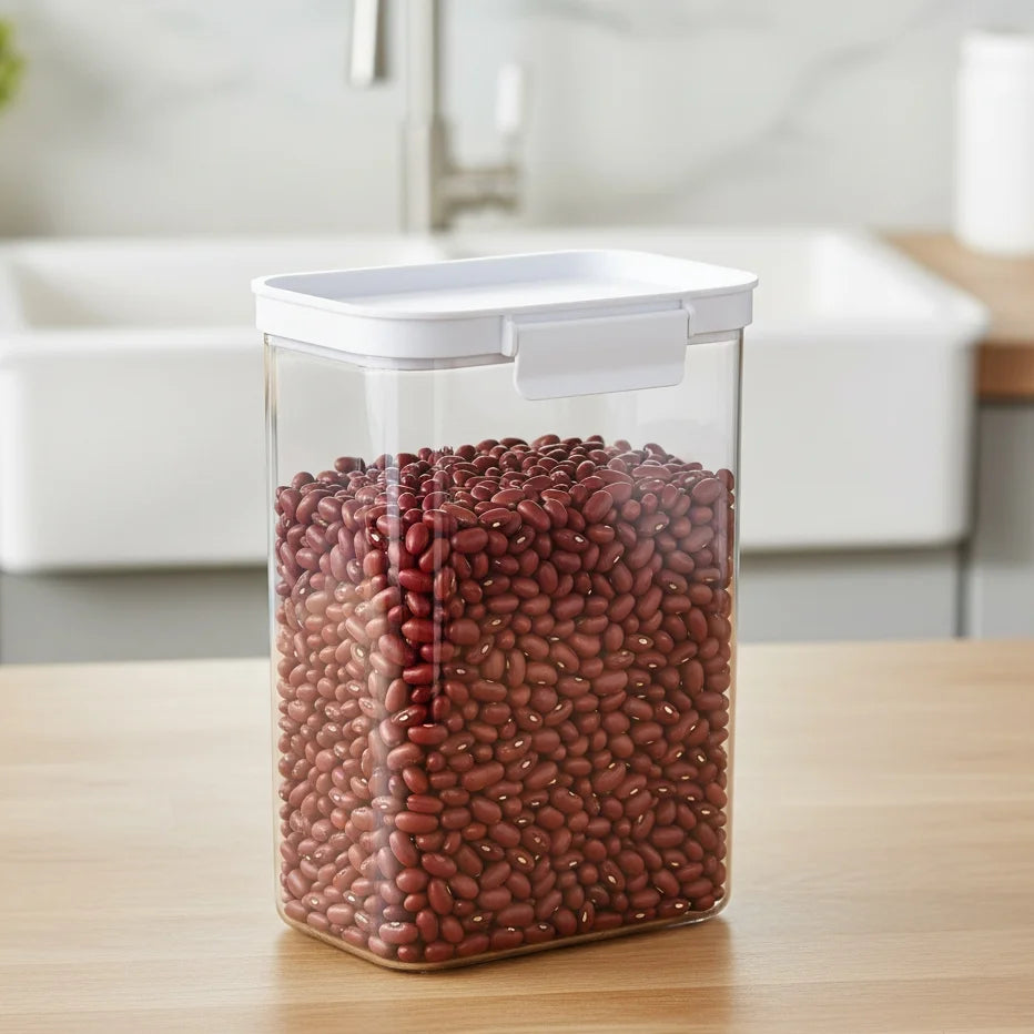 Large Rectangular Plastic Pantry Storage Canister, Kitchen Food Storage Container for Dry Foods and Pantry Organization, 6.9" W X 4.8" D X 9.8" H