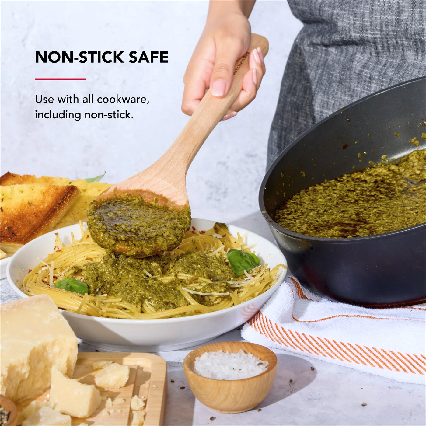 2-Piece Wooden Kitchen Cooking Utensils Set, Beech Wood, for Cooking, Mixing, Serving and Nonstick Cookware