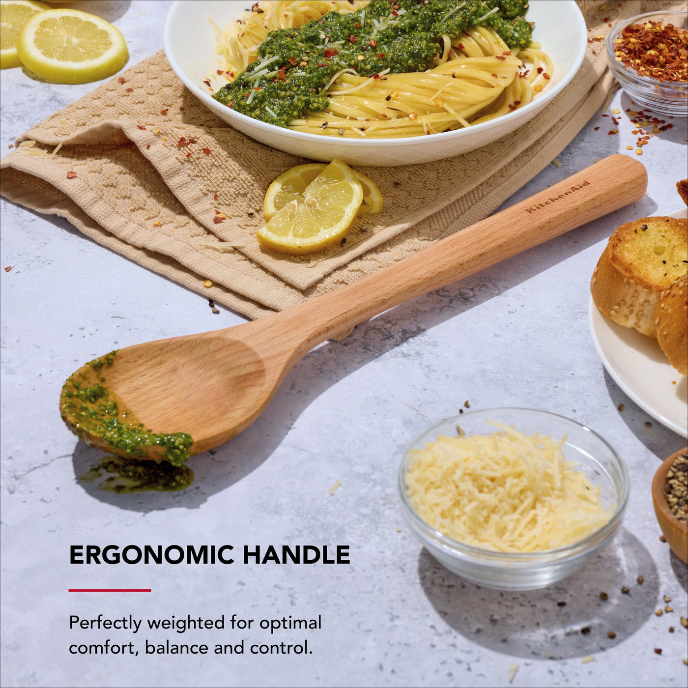 2-Piece Wooden Kitchen Cooking Utensils Set, Beech Wood, for Cooking, Mixing, Serving and Nonstick Cookware