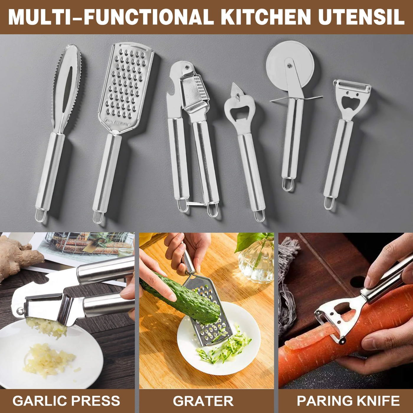 20-Piece Silicone Stainless Steel Cooking Utensils Set -multifunctional Kitchen Utensil Set, Black, for Cooking, Mixing, Serving and Nonstick Cookware
