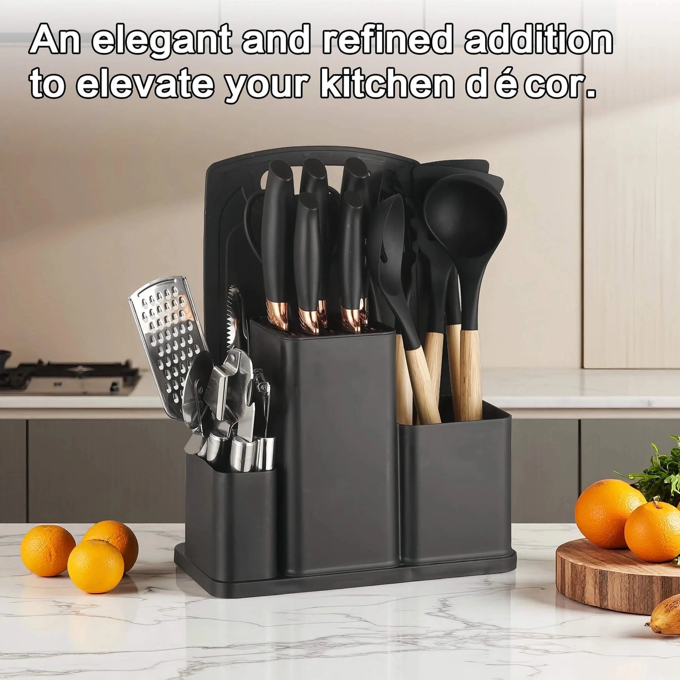 20-Piece Silicone Stainless Steel Cooking Utensils Set -multifunctional Kitchen Utensil Set, Black, for Cooking, Mixing, Serving and Nonstick Cookware