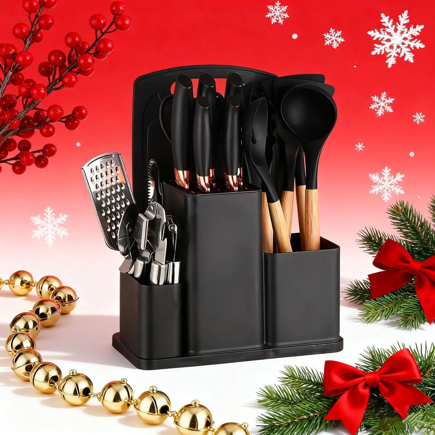 20-Piece Silicone Stainless Steel Cooking Utensils Set -multifunctional Kitchen Utensil Set, Black, for Cooking, Mixing, Serving and Nonstick Cookware