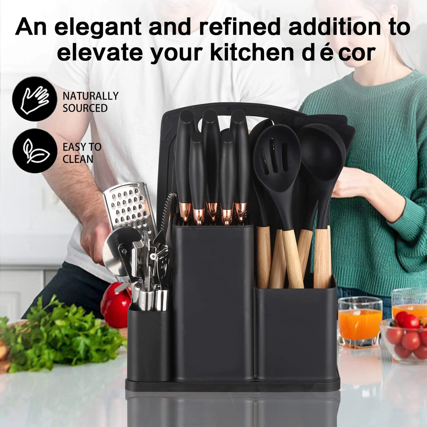20-Piece Silicone Stainless Steel Cooking Utensils Set -multifunctional Kitchen Utensil Set, Black, for Cooking, Mixing, Serving and Nonstick Cookware