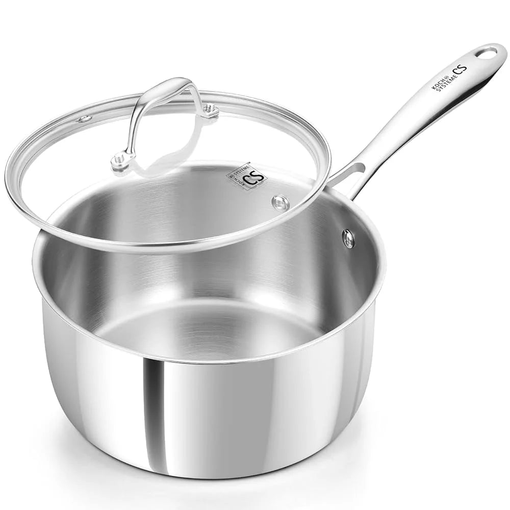 Cs 3-Quart Tri-ply Stainless Steel Saucepan with Lid and Stay-cool Handle, Induction Compatible, Oven Safe
