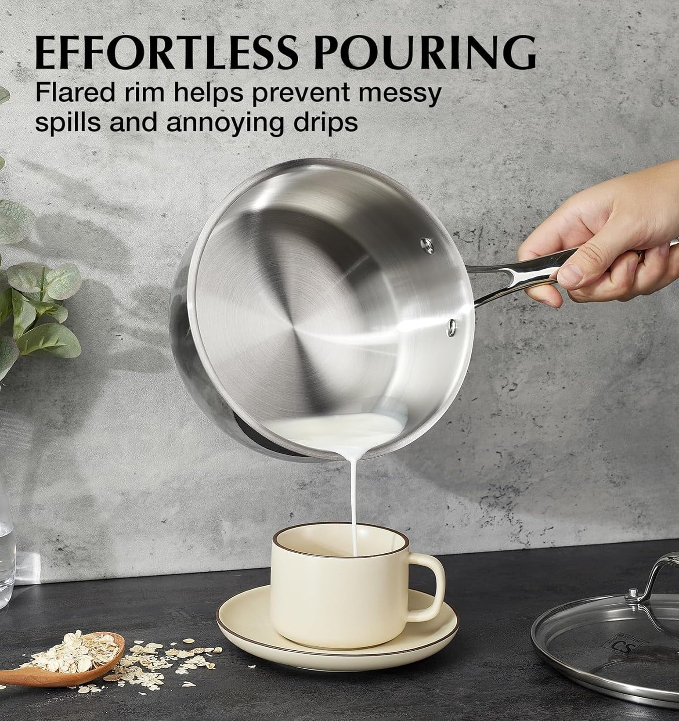 Cs 3-Quart Tri-ply Stainless Steel Saucepan with Lid and Stay-cool Handle, Induction Compatible, Oven Safe
