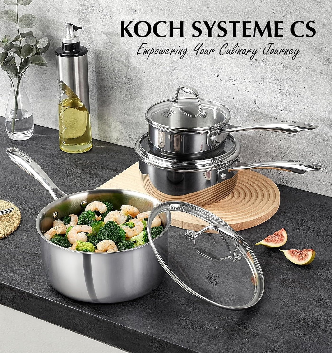 Cs 3-Quart Tri-ply Stainless Steel Saucepan with Lid and Stay-cool Handle, Induction Compatible, Oven Safe