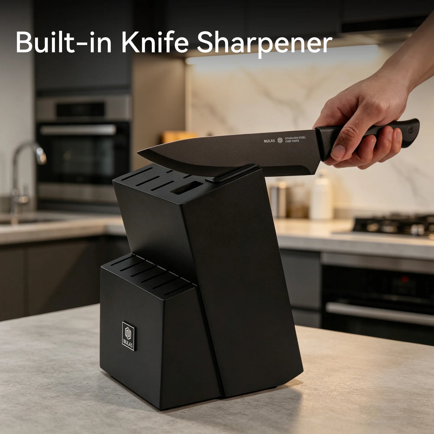 Set, 15-Piece Kitchen Knife Set with Block, Self-sharpening, Dishwasher Safe Knives and Anti-slip Handles, Black