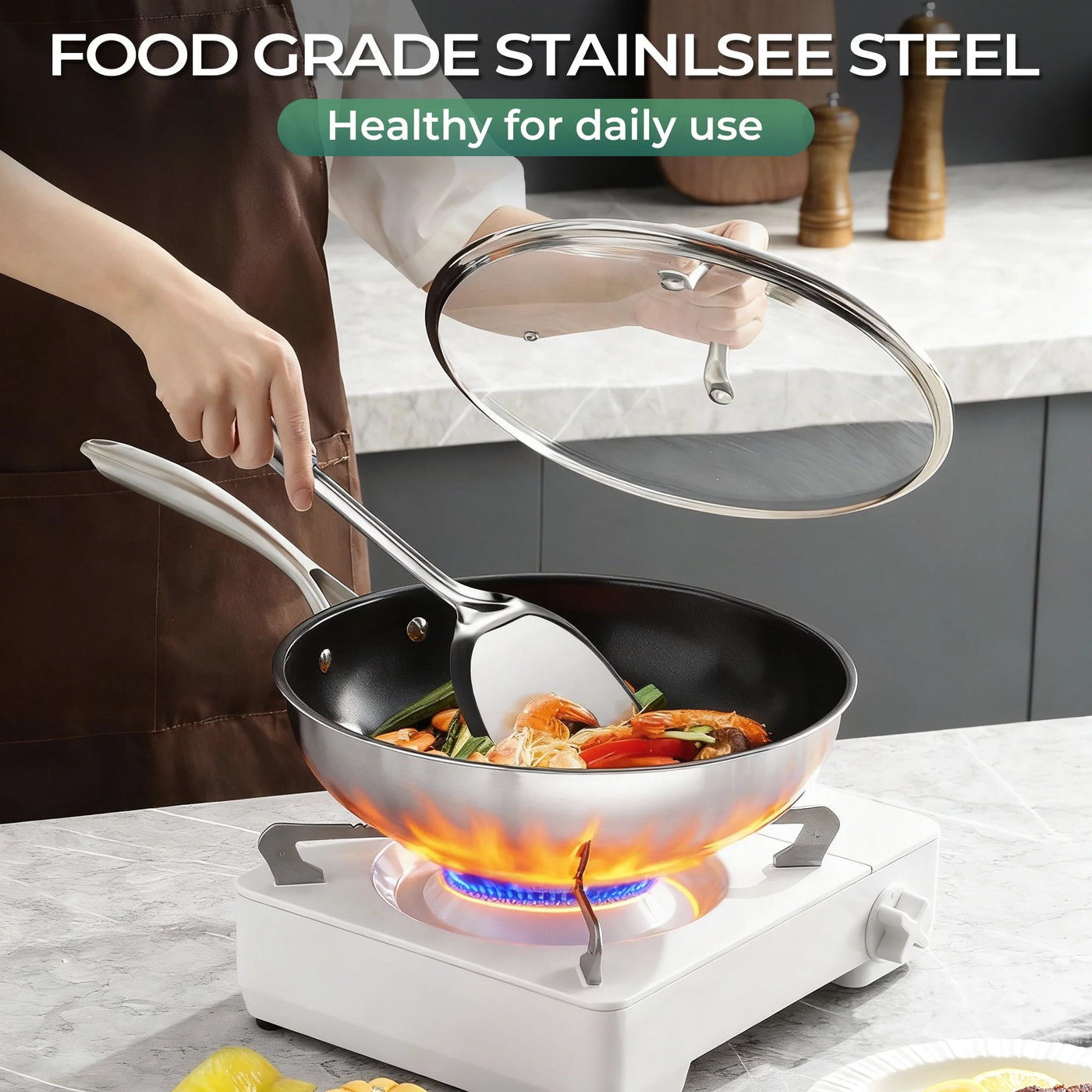 Kitchen Utensils Set, 7-Piece Stainless Steel Cooking Tools, Metal Kitchen Tools Set, Heat Resistant and Dishwasher Safe