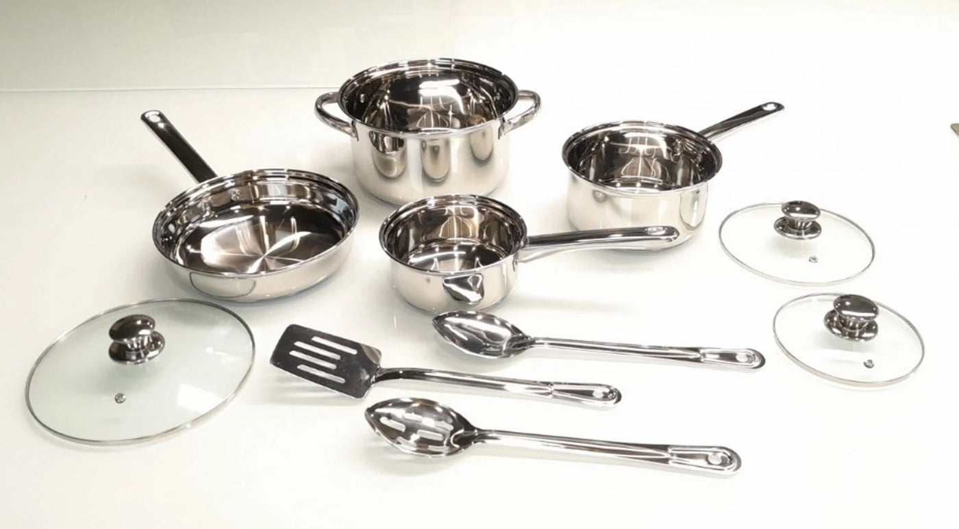 Stainless Steel 10-Piece Cookware Set with Lids and Kitchen Utensils, for Cooking, Mixing, Serving and Nonstick Cookware
