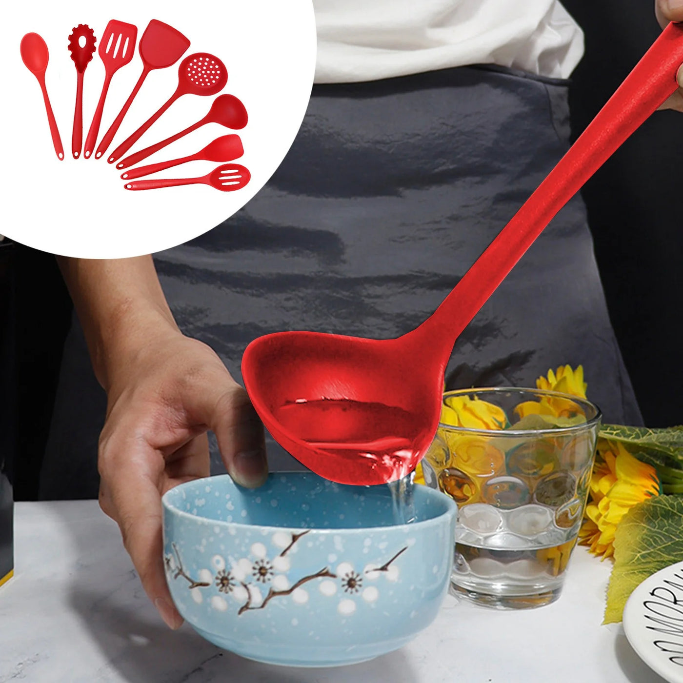 8-Piece Kitchen Cooking Utensils Set, Nonstick Pot Hot-proof Kitchen Utensils Spoon Shovel Set Multi-purpose Cooking Pot Shovel Spatula Colander Set