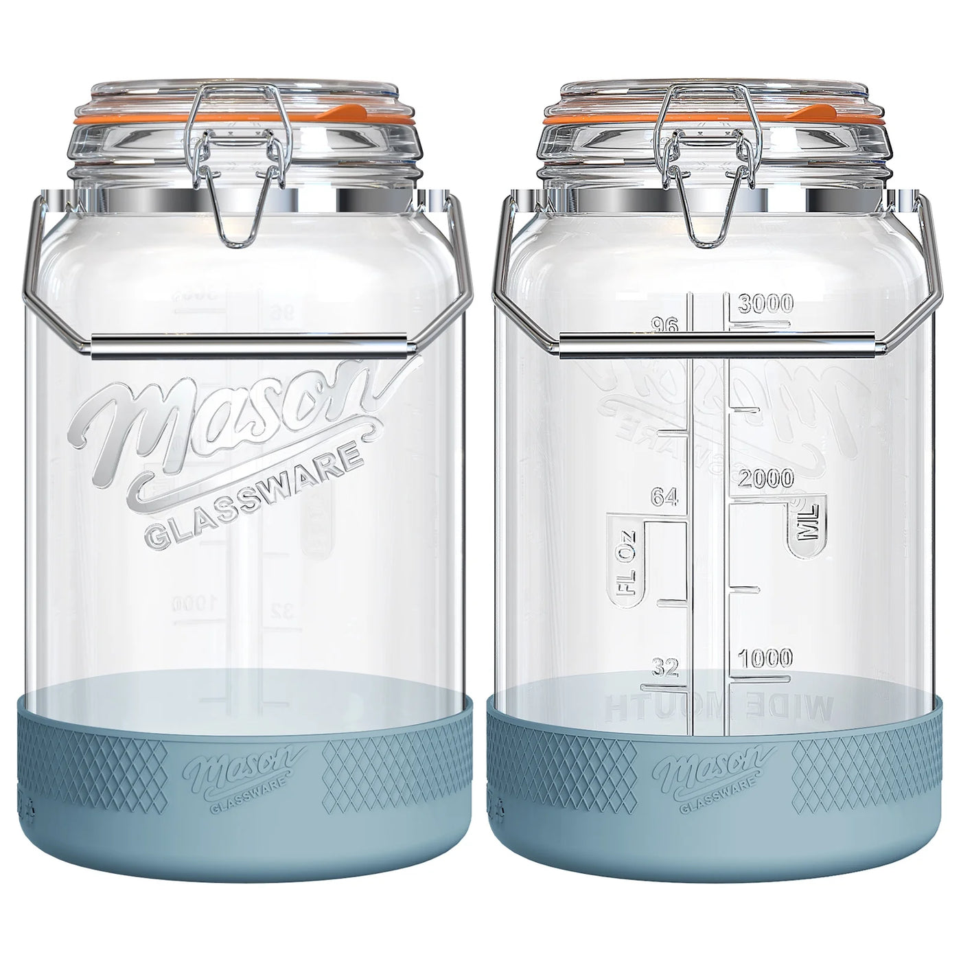 2 Packs 1 Gallon Glass Jar with Airtight Lids, Wide Mouth Mason Jars with Clip Top Lids and Stainless Steel Handle and Silicone Base