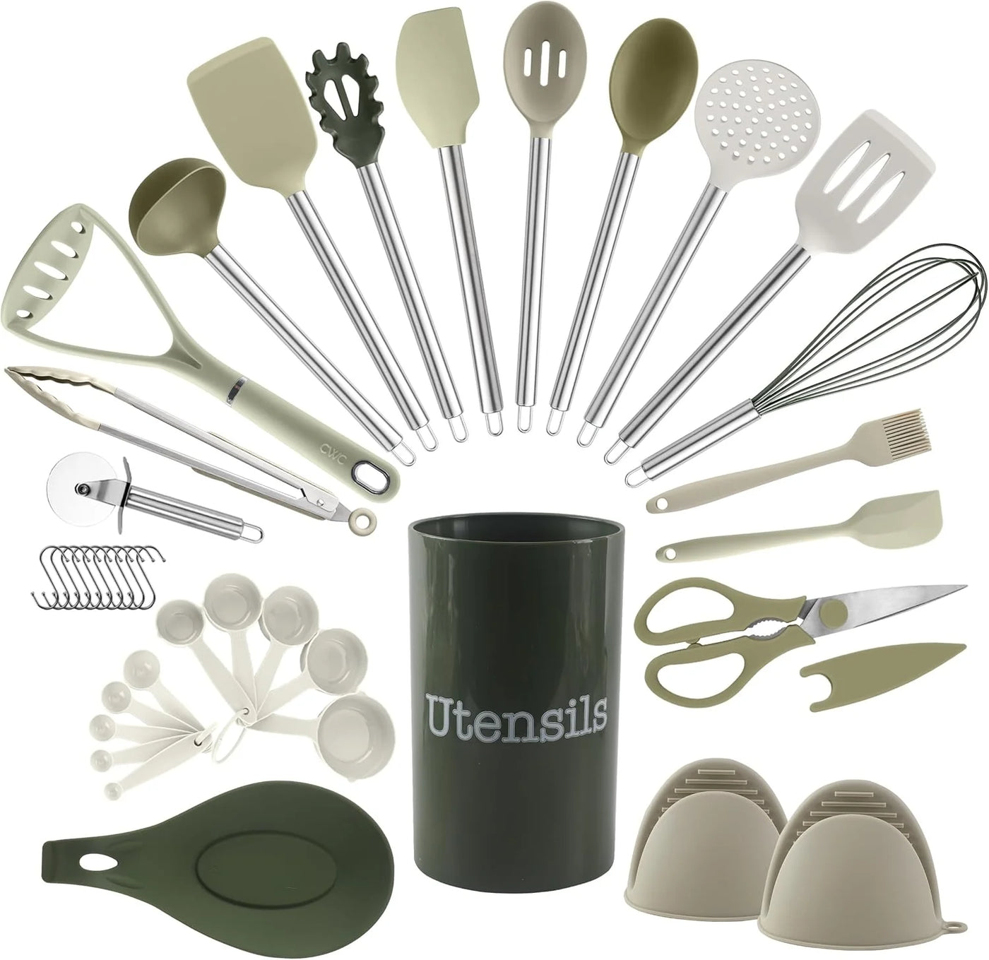 Cook with Color Silicone Cooking Utensils Set, Heat-resistant, Nonstick Kitchen Gadgets (38-piece), for Cooking, Mixing, Serving and Nonstick Cookware