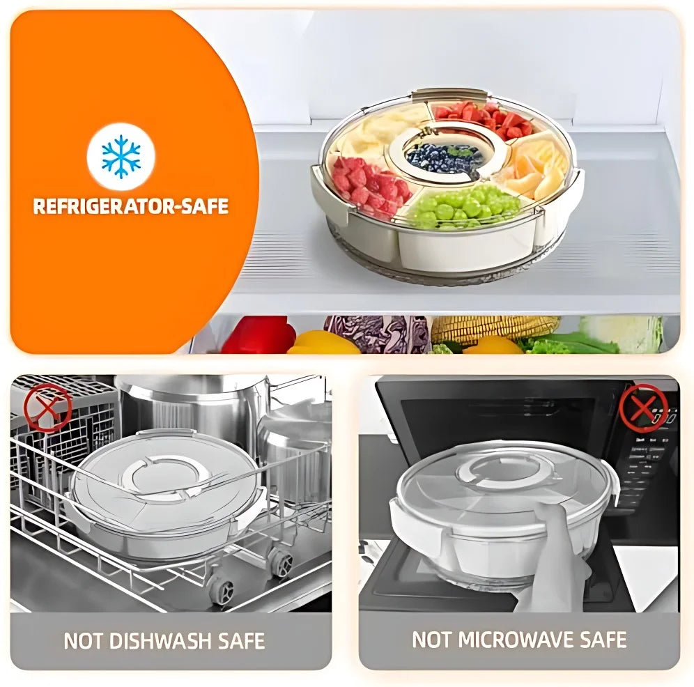 Small Divided Serving Tray with Lid and Handle, Stackable Snackle Box Container for Fruits Candy Organizer