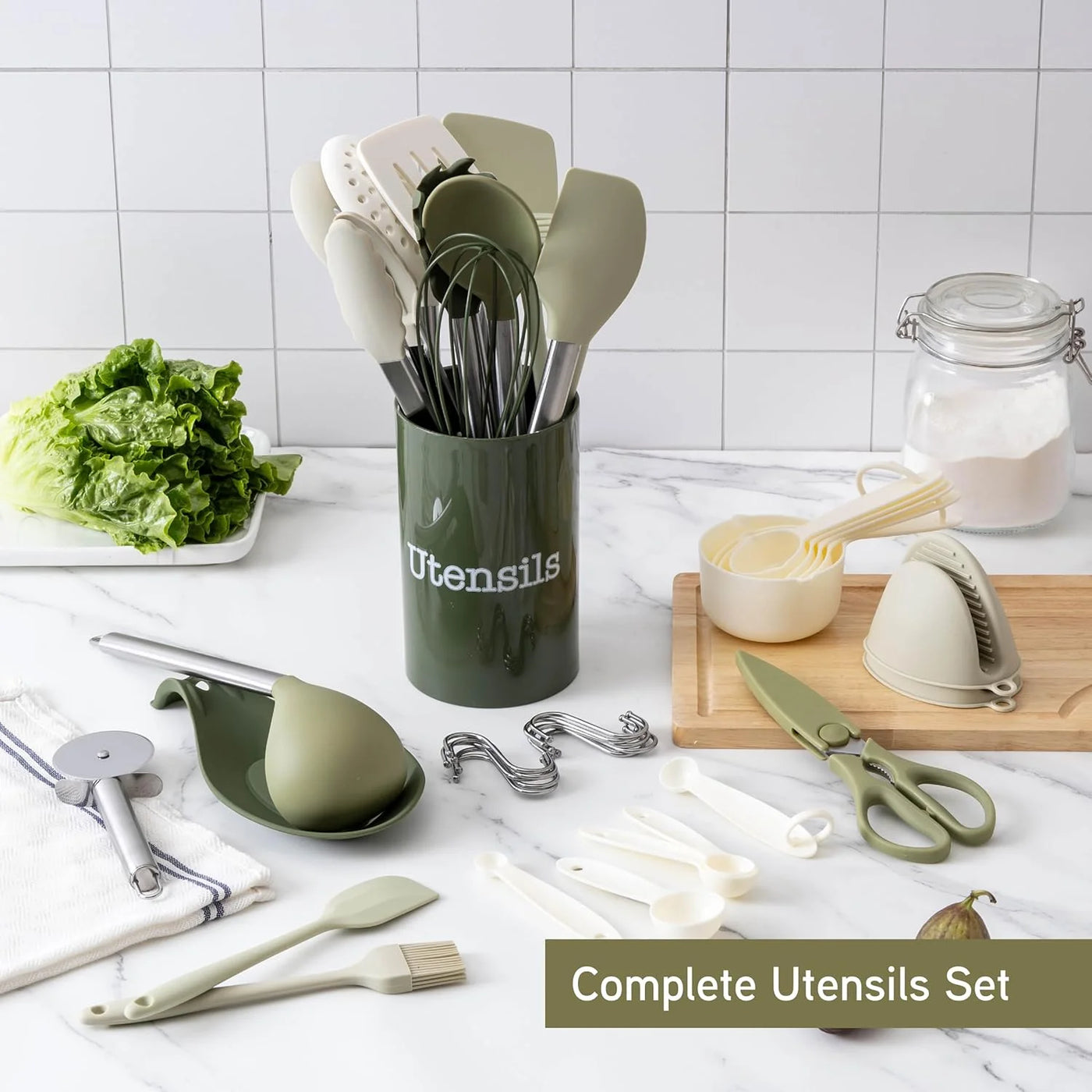 Cook with Color Silicone Cooking Utensils Set, Heat-resistant, Nonstick Kitchen Gadgets (38-piece), for Cooking, Mixing, Serving and Nonstick Cookware