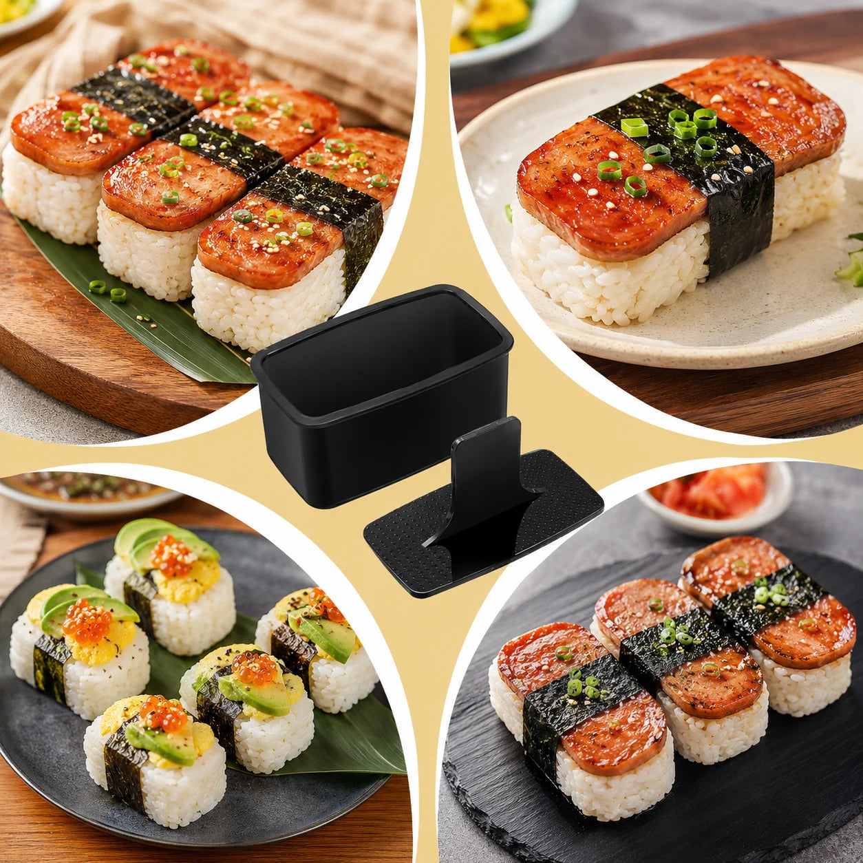 Musubi Maker Press Kit with Spam Slicer Onigiri Mold for Lunch Bento, Homemade Sushi, for Everyday Home Kitchen Cooking, Storage and Organization