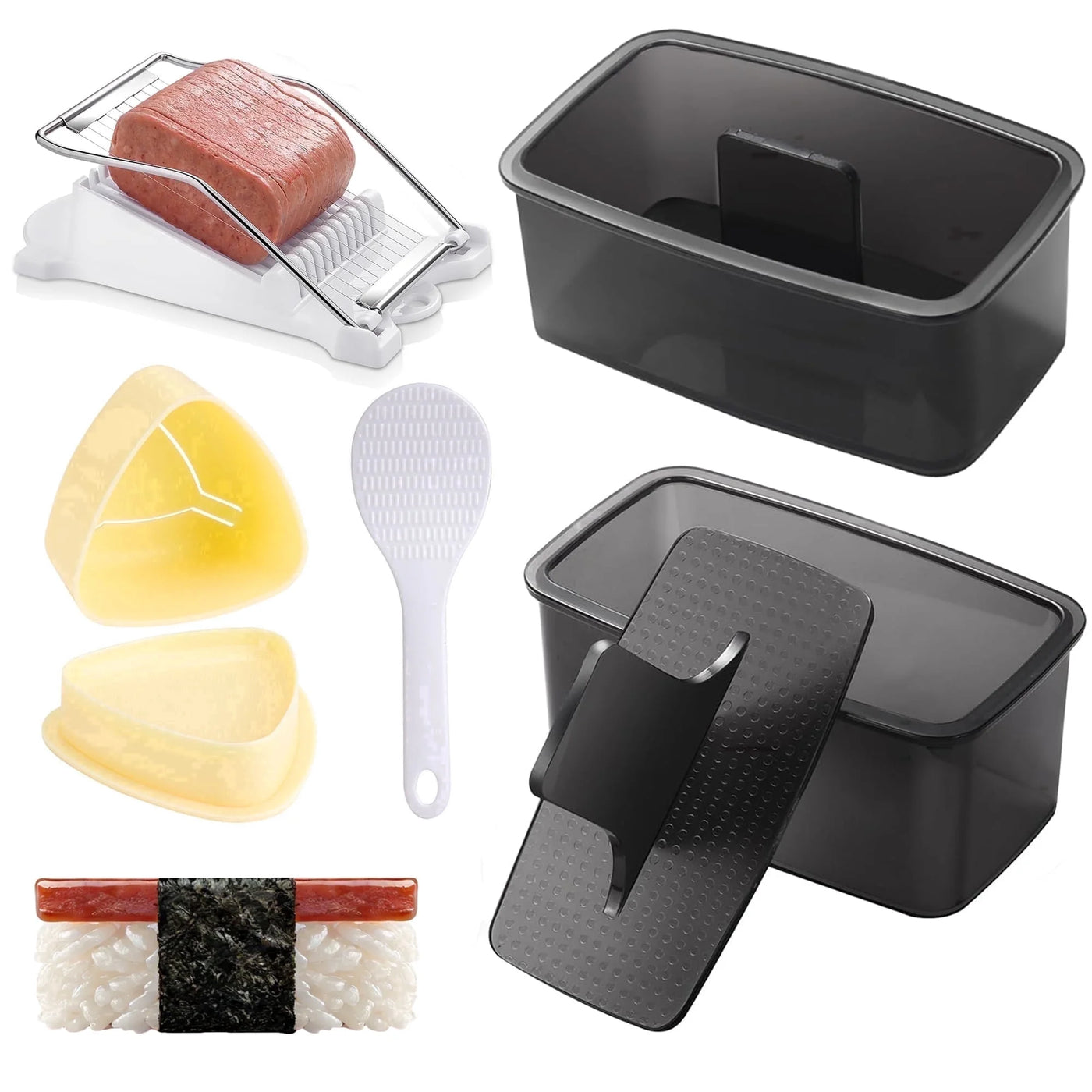 Musubi Maker Press Kit with Spam Slicer Onigiri Mold for Lunch Bento, Homemade Sushi, for Everyday Home Kitchen Cooking, Storage and Organization